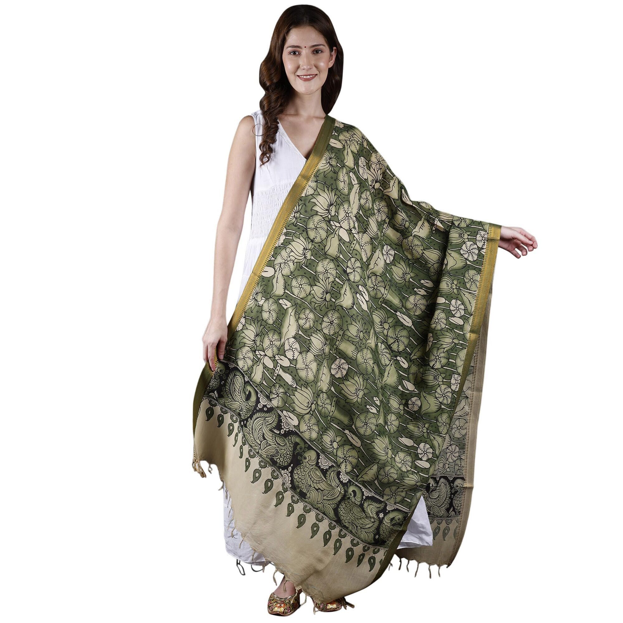 6896 Women's Kalamkari Pure Cotton Dupatta With Zari Border And